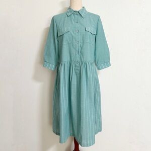 NEW Bessa Linen Blend Striped Midi Shirt Dress